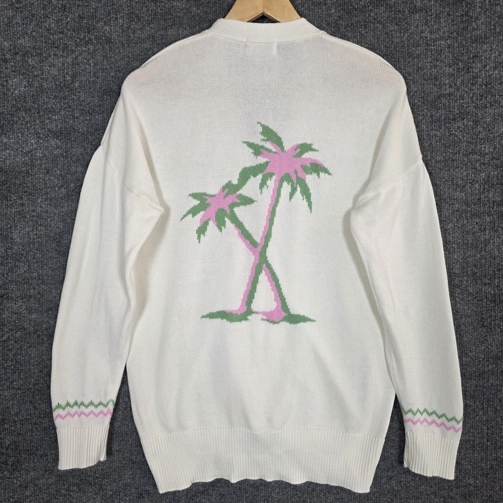 27 Miles Malibu Intarsia Palm Tree Cardigan Sweater XS Ivory Pink Revolve Beachy - Picture 3 of 8